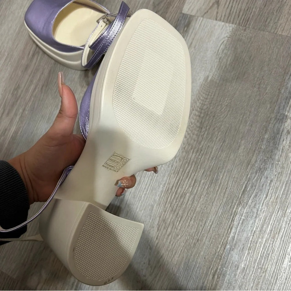 Free People Double Stacked Platform Mary Jane Purple metallic Leather Heels NEW‌ - Picture 6 of 7